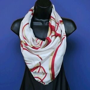 Avon Vintage Scarf White Red & Gold 1985 Made In Italy 29"×29” EUC